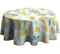 Le linge de Jules Stain-Resistant Tablecloth Round 160 cm Lemon White