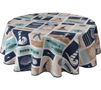 Le linge de Jules Stain-Resistant Tablecloth Seaside Round 160 cm, Blue, Beige