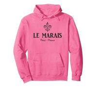 Le Marais Paris France Fleur de Lis Pullover Hoodie, Adult Unisex, Bright Pink, Medium