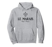 Le Marais Paris France Fleur de Lis Pullover Hoodie, Adult Unisex, Heather Grey, Medium