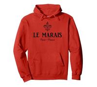 Le Marais Paris France Fleur de Lis Pullover Hoodie, Adult Unisex, Red, Medium