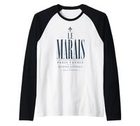 Le Marais Paris France Quartier Historique Blue Print Raglan Baseball Tee