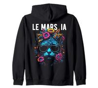Le Mars IA Cat Wearing Sunglasses and Flowers Design Zip Hoodie