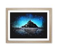 Le Mont Saint Michel In Normandy Paint Splash Modern Art Framed Print | A3 Oak Framed Wall Art | Ready to Hang | Modern Nature Picture | Living Room Bedroom Lounge Office