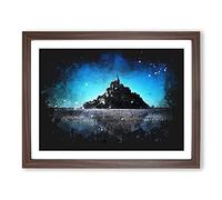 Le Mont Saint Michel In Normandy Paint Splash Modern Art Framed Print | A4 Walnut Framed Wall Art | Ready to Hang | Modern Nature Picture | Living Room Bedroom Lounge Office