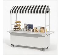 le Outdoor Food Cart with Striped Canopy Lockable Wheels Metal Vendor nd & Foldable Table for Street Markets Festivals & Events