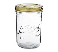 Le Parfait Familia Wiss Terrine | 32oz Quart (Single Jar) 1010L Wide Mouth French Glass Jar w/ Airtight 2-Piece System Gold Lids | Ideal for Canning, Food Storage, Meal Prep, Cake Jar & DIY Crafts