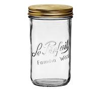 Le Parfait Familia Wiss Terrine Wide Mouth French Glass Container w/Airtight 2-Piece System Gold Lids | Ideal for Canning, Food Storage, Meal Prep, Cake Jar & DIY Crafts | 32oz Quart (Single Jar) 1L