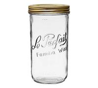 Le Parfait Familia Wiss Terrine Wide Mouth French Glass Jar w/Airtight 2-Piece System Gold Lids | Ideal for Canning, Food Storage, Meal Prep, Cake Jar & DIY Crafts| 48oz Quart/Half (Single Jar) 1.5L
