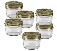 Le Parfait Familia Wiss Terrine Wide Mouth French Glass Jar w/Airtight 2-Piece System Gold Lids | Ideal for Canning, Food Storage, Meal Prep, Cake Jar & DIY Crafts | 7oz Half/Pint (Pack of 6) 200ml