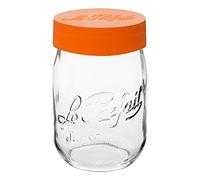 Le Parfait Screw Top Jar - 1L Wide Mouth French Glass Storage Jar w/Orange Plastic Lid, 32oz/Quart (Pack of 6)