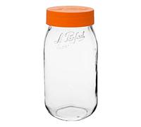 Le Parfait Screw Top Jar Wide Mouth French Glass Jar | Ideal for Food and Soup Storage, Canning, Flour, Brown Sugar, and other Baking Supplies (2L/64oz, Single, Orange)