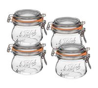 Le Parfait Super Jar, 250mL French Glass Canning Jar With Round Body, Airtight Lid, Wide Mouth, Clear (8oz/Half Pint, 4 Pack)