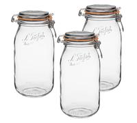 Le Parfait Super Jar - 2L French Glass Canning Jar w/Round Body, Airtight Rubber Seal & Glass Lid, 64oz/2 Quarts (Pack of 3) Stainless Wire