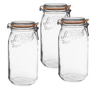 Le Parfait Super Jar - 3L French Glass Canning Jars w/Round Body, Wide Mouth, Airtight Lids (96oz/3 Quarts, 3 pk CP)