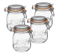 Le Parfait Super Jar - 750mL French Glass Canning Jars w/Round Body, Wide Mouth, Clear Glass, 24oz/Pint & Half, 4pk