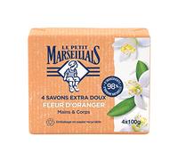 Le Pe Marseillais Extra Mild Orange Blossom Soap (4 x 100 g) - Solid Hand & Body Soap with 98% Natural Ingredients - Recyclable Paper Packaging