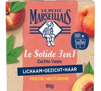 Le Petit Marseillais, Le Solide 3-in-1 Soft Peach Nectarine - Solid Soap for Body, Face and Hair - Sulphate-free Soap Equivalent to 2 Bottles of Shower Gel