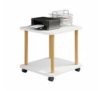 le Printer Stand with 360° Lockable Casters 2Tier Rolling Cart for Fax & 3D Printers Sturdy Wood Top Easy Assembly Cact Design (White 23.6"x23.6")
