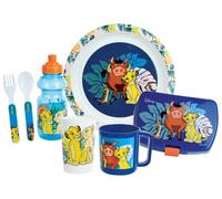 Le Roi Lion Children's Crockery Set with 1 x 220 ml Glass, 1 Plate Diameter 22 cm, 1 Mug 350 ml, 1 x 350 ml Bottle, 1 Snack Box and 2 Cutlery H.13.5 cm - Reusable Tableware