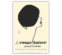 Le Rouge Baiser - Unique Red ”Kiss-Proof” Lipstick - Permet Le Baiser (Allow the Kiss) - Vintage Advertising Poster by René Gruau c.1948 - Master Art Print (Unframed) 13in x 19in