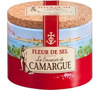 Le Saunier De Camargue Premium French Sea Salt, Fleur De Sel, Hand Harvested, Delicate Salt Flakes for Cooking, Baking and Seasoning, Round Box 1 x 125 g