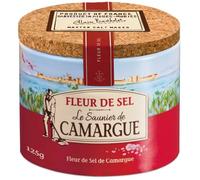 Le Saunier De Camargue French Sea Salt, Fleur De Sel, Hand Harvested, Delicate Salt Flakes for Cooking and Seasoning, Round Box 125 g