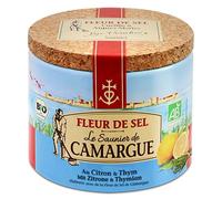 Le Saunier De Camargue Salt, Fleur de Sel, Lemon and Thyme Salt Flakes for Seasoning, Round Box, 125g