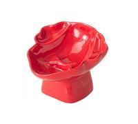 Le Serveta Ceramic Raised Pet Slow Feeder Bowl, Elevated Cat and Dog Slow Feeder, Decorative Standing Doggy Design, Anti-Slip Base, Anti-Vomiting (Red)