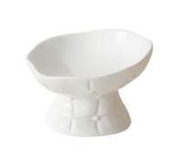 Le Serveta Lotus Series Tilted cat Feeder, Ceramic Raised Cat and Dog Food Dishes, Modern Minimalist Lotus Root Design (White)