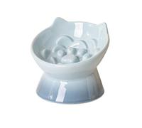 LE SERVETA Macarons Series Ceramic Slow Feeder Cat Bowl, Raised Puzzle Feeder, Anti Vomiting Cat Slow Feeding, Elevated Food Bowl, Whisker Friendly Pet Bowl with Cute Ear Design (Gradient Blue)
