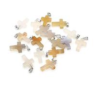 LE SKY - 20 Pieces Natural Stone Pendants Cross Gemstone Healing Crystal Pendants for Jewelry Making DIY Necklace, Agate Stone Brass, Quartz