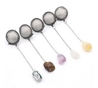 LE SKY 5 Pcs Tea Filter Stainless Steel Tea Strainers with Fine Mesh, Crystal Energy Stone, Silver, Ball Shape, Tea Infuser