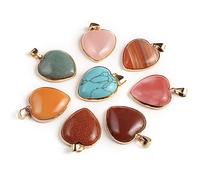 LE SKY 8 Pcs Natural Stone Heart Pendant with Healing Glass Agate Beads for Jewelry Making