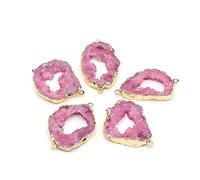 LE SKY natural stone connectors colorful irregular druzy geode agate golden edge stone link charms for jewelry making necklace, Stone Agate