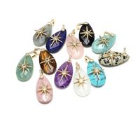 LE SKY Natural Stone Pendant Healing Crystal Gemstone with Rhinestone Charm Jewelry Making Necklace DIY Craft Gift, Crystal