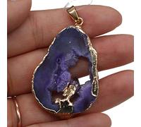 LE SKY natural stone pendants irregular geode druzy crystal agate pendants with middle crystal healing agate charms for jewelry making 2pcs, Stone Agate, Crystal
