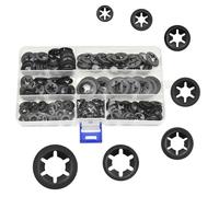 LE-stone 340Pcs Star Lock Washers 7 Sizes Quick Lock Washer Set Push on Speed Clips Fasteners 65Mn Black Oxidized Surface M3/M4/ M5/M6/M8/M10/M12 for Bicycles Automobiles Pipelines Machinery