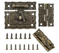 LE-stone 4 Sets Antique Rectangle Hasp Latch Embossing Right Hook Clasp Closure Hasp Latches Hinge Kit with Matching Screws for Wooden Case Jewelry Box Suitcase