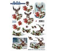 Le Suh Deer at Christmas 3D Die Cut Decoupage Sheet