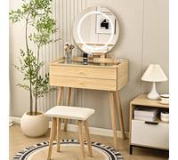 LE Table with s Top Makeup Desk & Stool 2 Ders Adjustable ness 3 Color Lights Modern Dressing Table for Bedroom & Functal