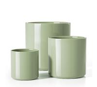 LE TAUCI 15+20+25 cm Plant Pots Set, Ceramic Planters for Indoor Plants, Mid-Century Modern Flower Planter Pots with Drainage Hole and Plug, Cylinder Round Planter Pots, Set of 3, Olive Green