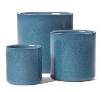 LE TAUCI 15+20+25 cm Plant Pots Set, Ceramic Planters for Indoor Plants, Mid-Century Modern Flower Planter Pots with Drainage Hole and Plug, Cylinder Round Planter Pots, Set of 3, Reactive Glaze Blue