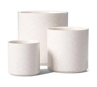 LE TAUCI 15+20+25 cm Plant Pots Set, Ceramic Planters for Indoor Plants, Mid-Century Modern Flower Planter Pots with Drainage Hole and Plug, Cylinder Round Planter Pots, Set of 3, Reactive Glaze Beige