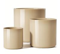 LE TAUCI 15+20+25 cm Plant Pots Set, Ceramic Planters for Indoor Plants, Mid-Century Modern Planter Pots with Drainage Hole and Plug, Set of 3, Sand Beige