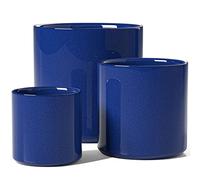 LE TAUCI 15+20+25 cm Plant Pots Set, Ceramic Planters for Indoor Plants, Mid-Century Modern Planter Pots with Drainage Hole, Silicone Plug & Mesh Pad, Set of 3, Midnight Blue