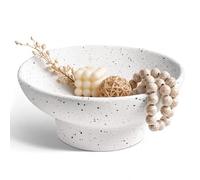 LE TAUCI 25 cm Ceramic Decorative Bowl, Key Bowl for Entryway, Handcrafted Sturdy Pedestal Bowl, Modern Farmhouse Fruit Bowl for Kitchen Counter, Centerpiece, Speckled White