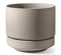 LE TAUCI 30 cm Plant Pot with Saucer, Ceramic Outdoor & Indoor Planter Pot for Plants, Drainage Hole, Mesh Pad, Unglazed Porous, Modern for Home, Office and Patio - Neutral Gray