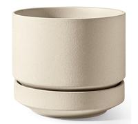 LE TAUCI 30 cm Pots for Plants with Saucer, Ceramic Indoor Planter Pot for Plants with Drainage Hole, Mesh Pad & Plug Included, Unglazed Porous Ceramic, Modern for Home and Office, Speckled Oat