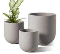 LE TAUCI 6+8+10 Inch Plant Pots Indoor, Ceramic Planters for Indoor Plants, Cylinder Pots with Drainage Hole and Plug, Planter Pots for Home Office Room Patio, Set of 3, Neutral Gray